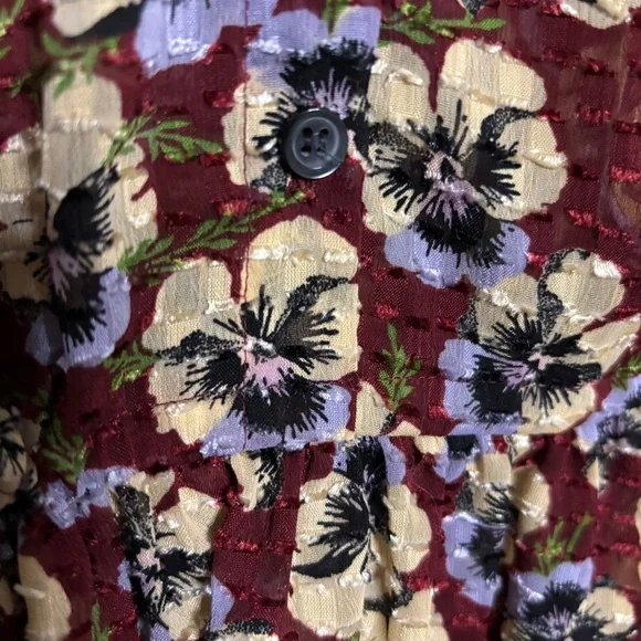 Madewell Drawstring Ruffle-Hem Top Viola Floral Pansy Print S - Picture 8 of 10